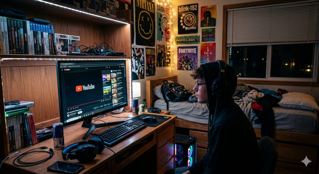 Un adolescent en train de regarder YouTube